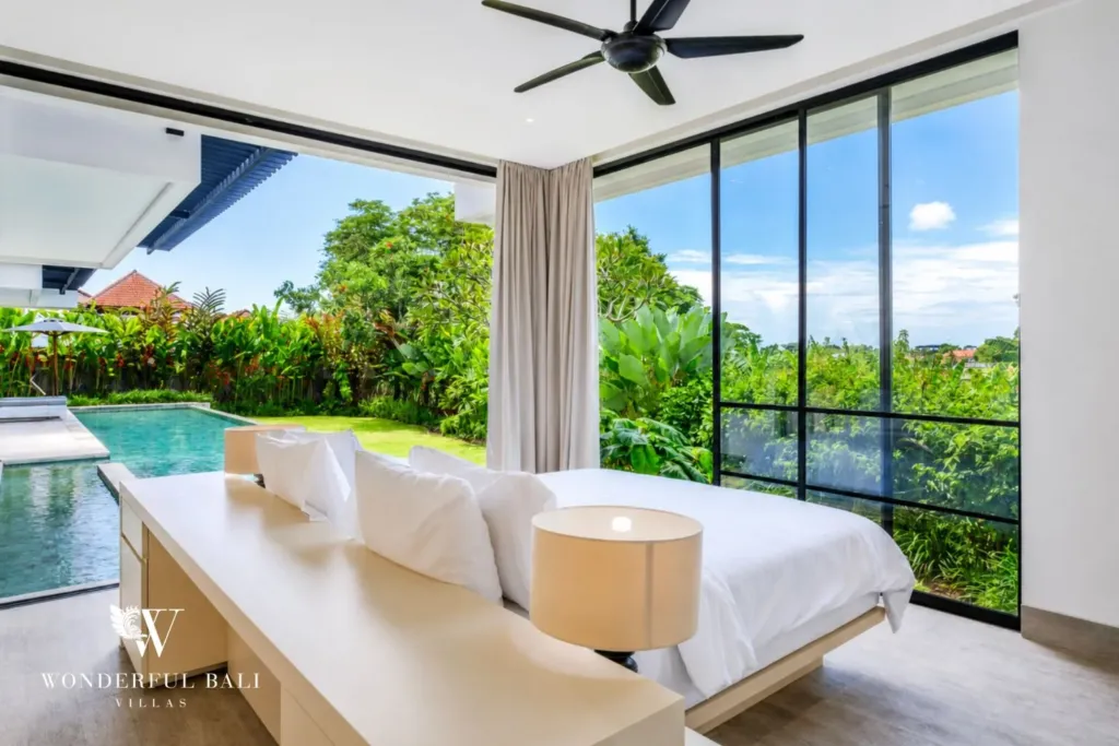 4BR villa for rent in Babakan, Canggu — bedroom, pool view