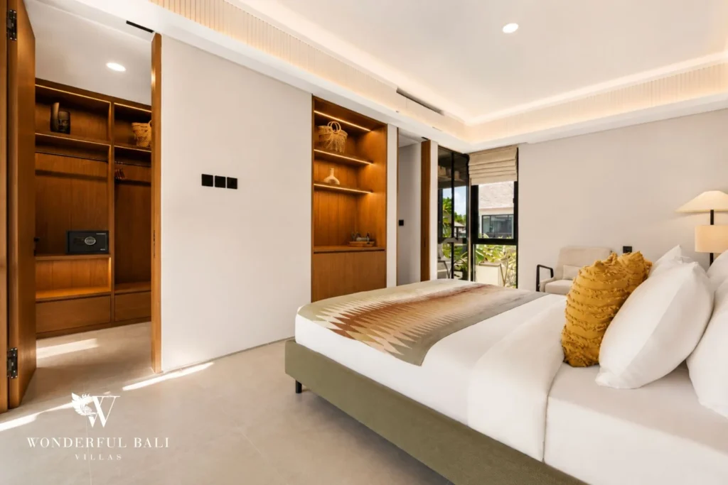 Second bedroom with built-in oak wardrobe in a 3-bedroom villa in Jimbaran Bali