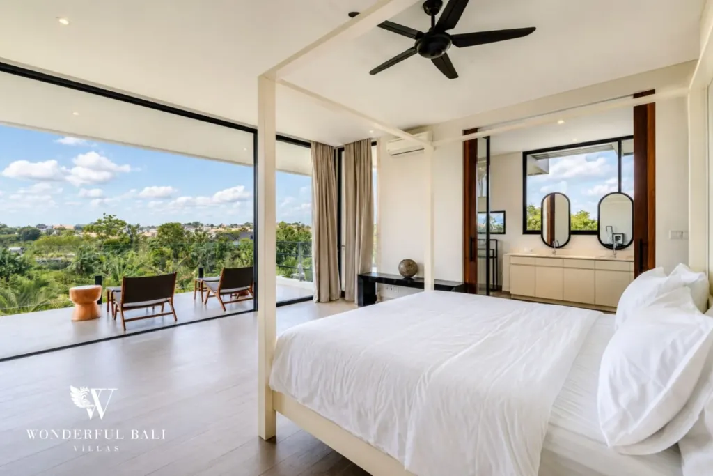 4BR villa for rent in Babakan, Canggu — bedroom, rice paddy view