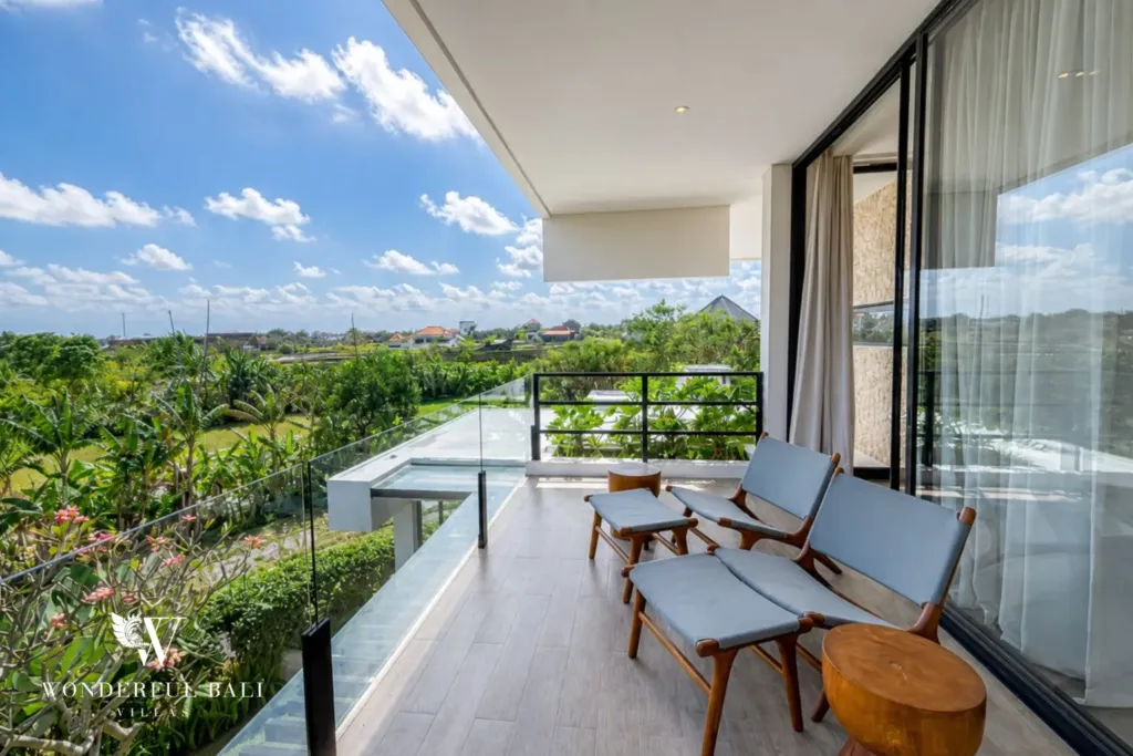 4BR villa for rent in Babakan, Canggu — balcony, rice paddy view