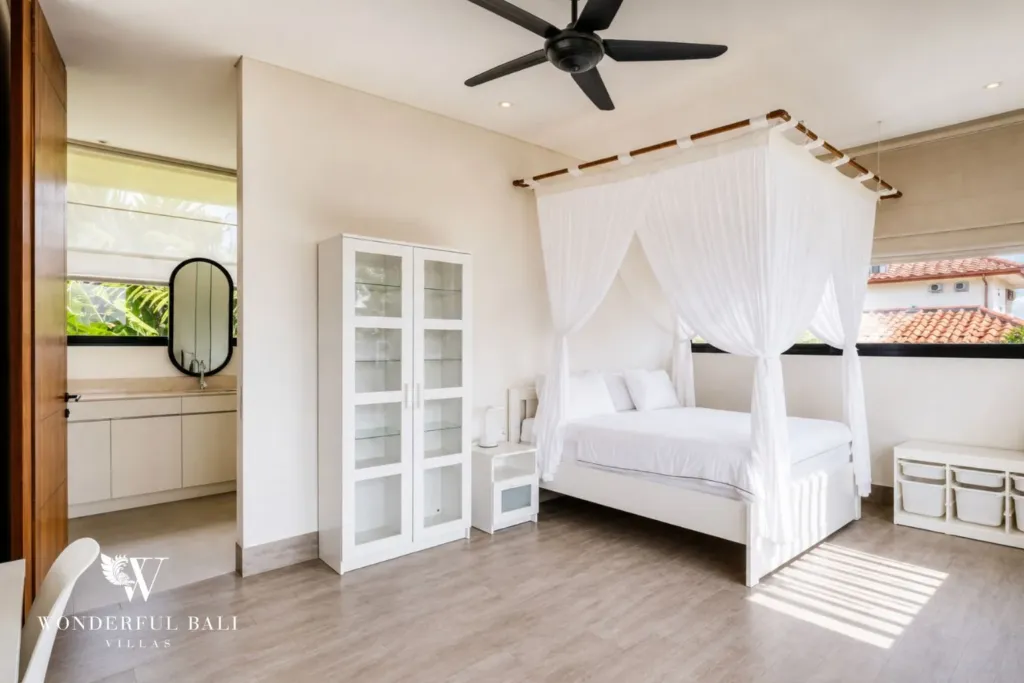 4BR villa for rent in Babakan, Canggu — bedroom, canopy bed