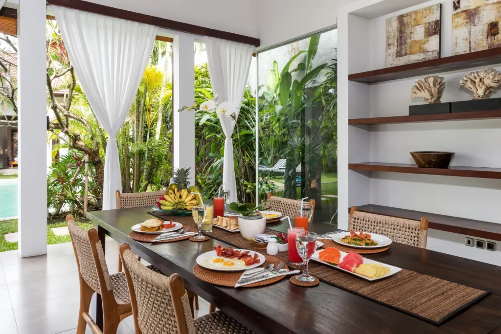 Villa Alice Dua, Seminyak — dining, table set for guests at Villa Alice Dua