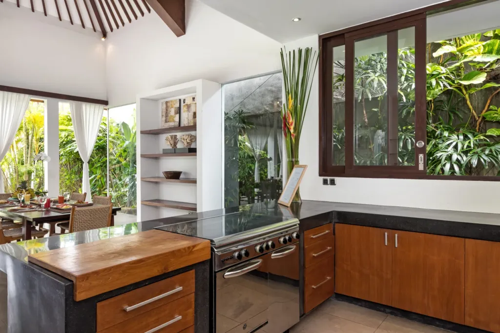 Villa Alice Dua, Seminyak — kitchen, fully equipped kitchen with range and large fridge at Villa Alice Dua