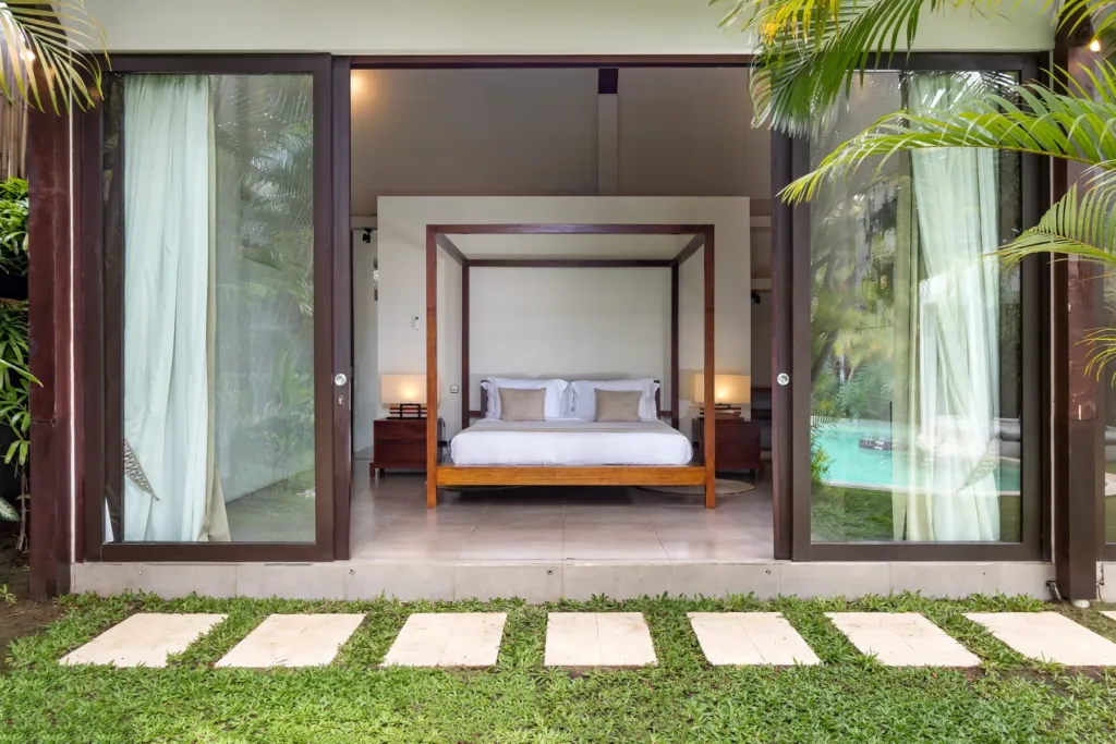 Villa Alice Dua, Seminyak — bedroom, king bedroom seen from the garden at Villa Alice Dua