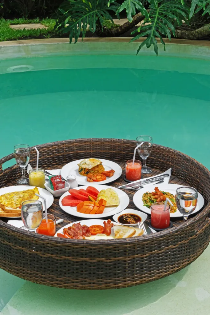 Villa Alice Dua, Seminyak — pool, floating breakfast tray in the pool at Villa Alice Dua