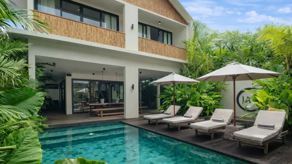 Pool and villa exterior at Villa Jaxé, a 5-bedroom private-pool villa in Bingin, Bali