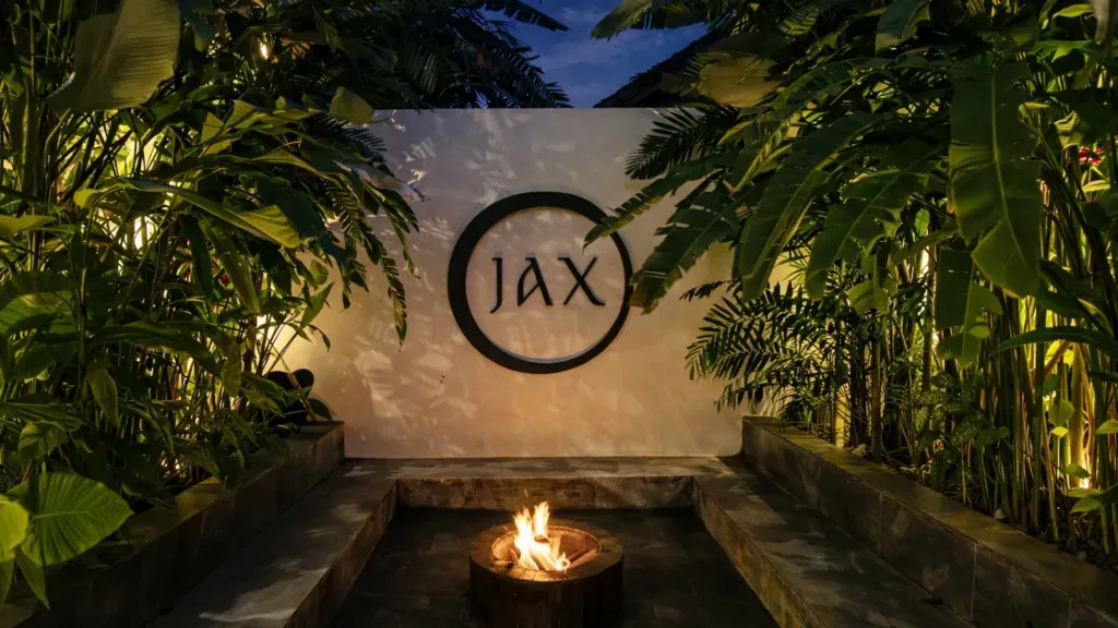 Firepit lounge at dusk at Villa Jaxé, a 5-bedroom private-pool villa in Bingin, Bali