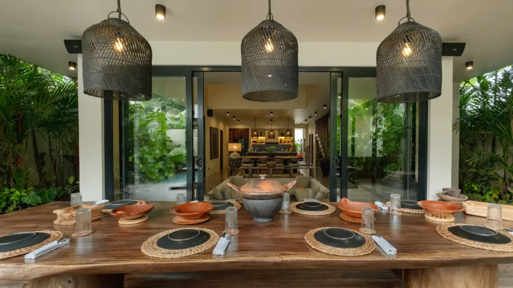 Outdoor dining table at Villa Jaxé, a 5-bedroom private-pool villa in Bingin, Bali