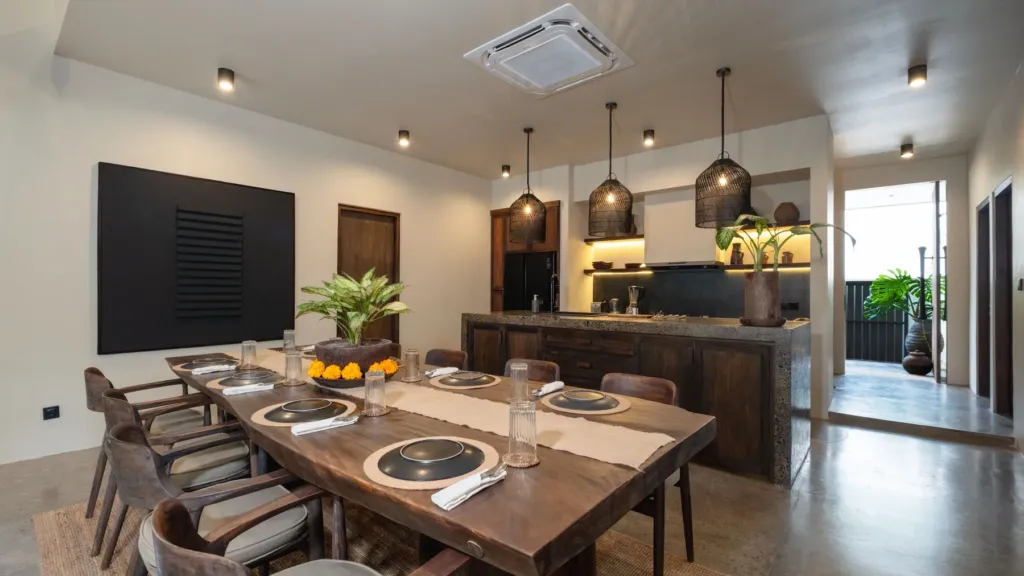 Indoor dining table at Villa Jaxé, a 5-bedroom private-pool villa in Bingin, Bali