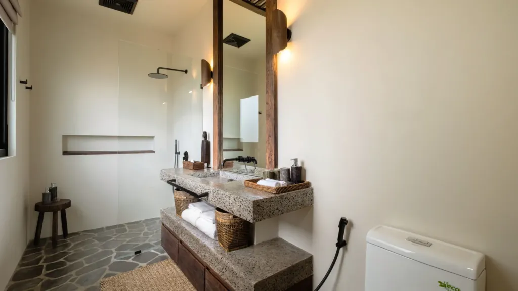 Bedroom 1 ensuite bathroom at Villa Jaxé, a 5-bedroom private-pool villa in Bingin, Bali