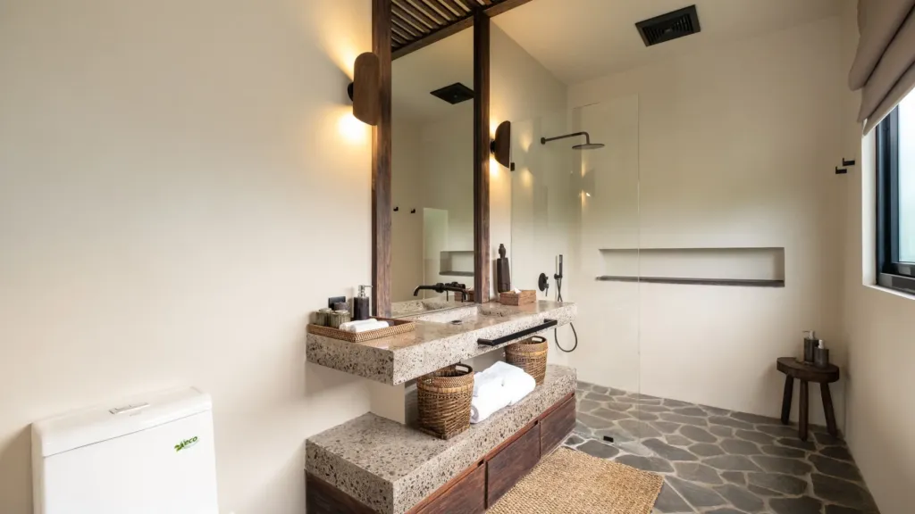 Bedroom 2 ensuite bathroom at Villa Jaxé, a 5-bedroom private-pool villa in Bingin, Bali