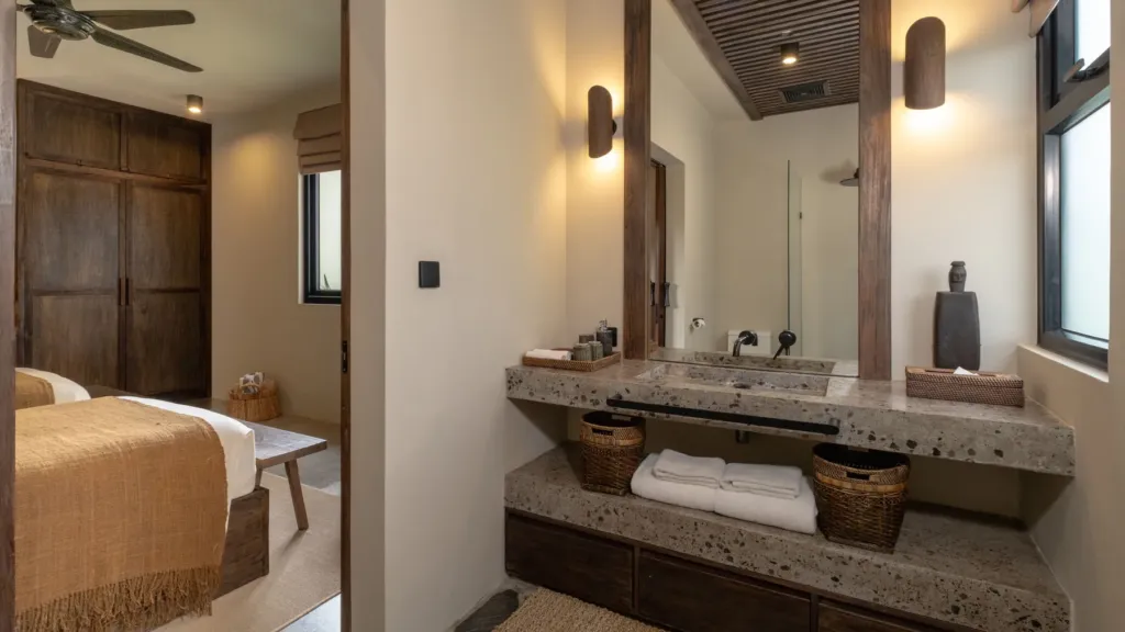 Bedroom 4 ensuite bathroom at Villa Jaxé, a 5-bedroom private-pool villa in Bingin, Bali