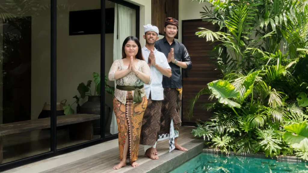 Balinese welcome at the villa at Villa Jaxé, a 5-bedroom private-pool villa in Bingin, Bali