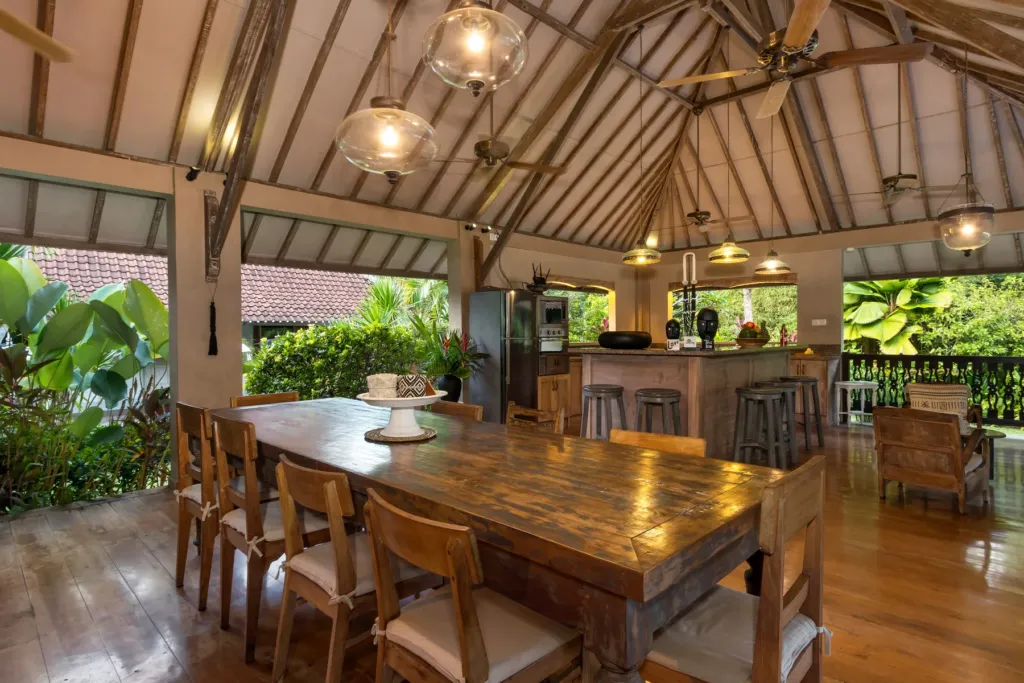 Dining area and kitchen counter bar at Villa Koyama, Seminyak