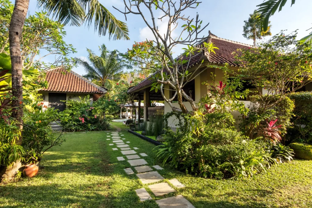 Stepping-stone path through the tropical garden at Villa Koyama