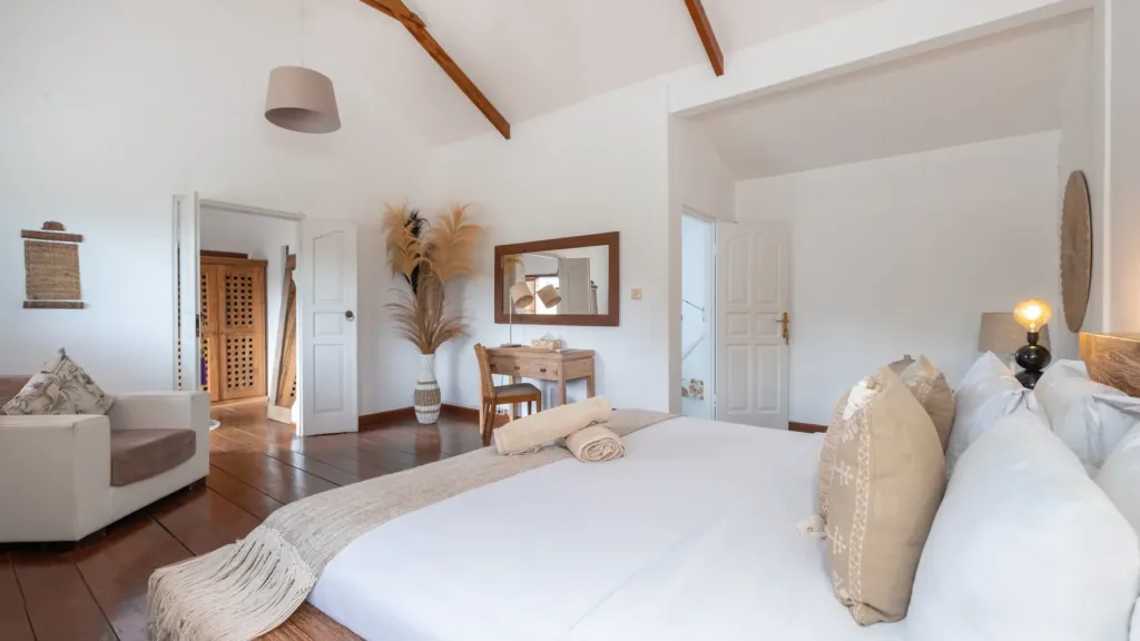 Villa Mogi, Seminyak — bedroom, spacious king bedroom at Villa Mogi with seating and its own dressing area