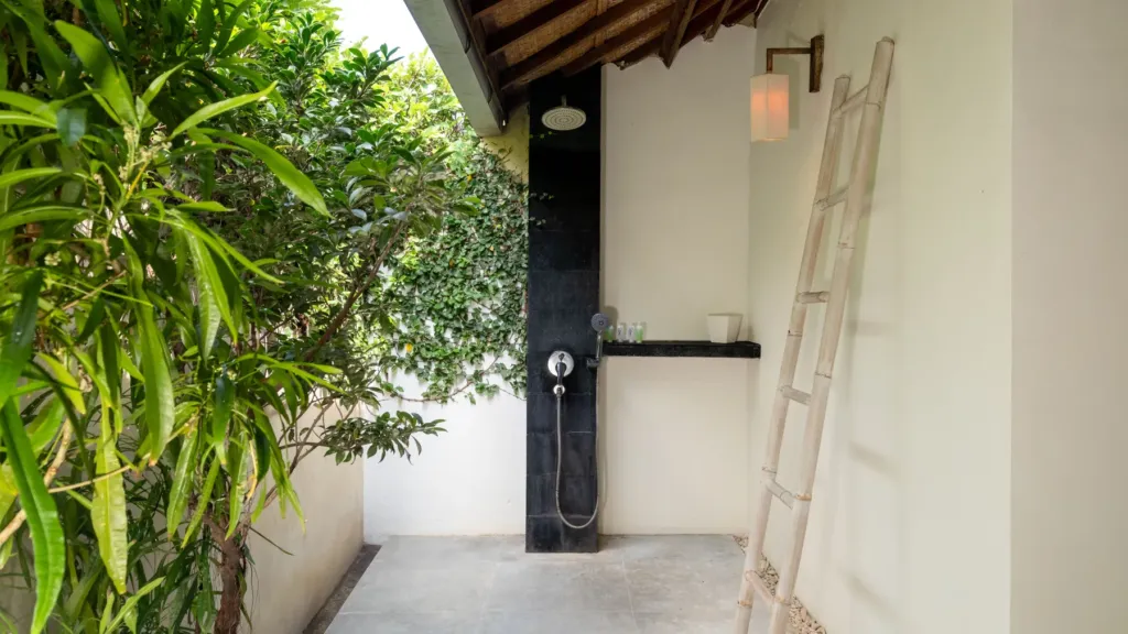 Villa Mogi, Seminyak — bathroom, set among the planting at Villa Mogi