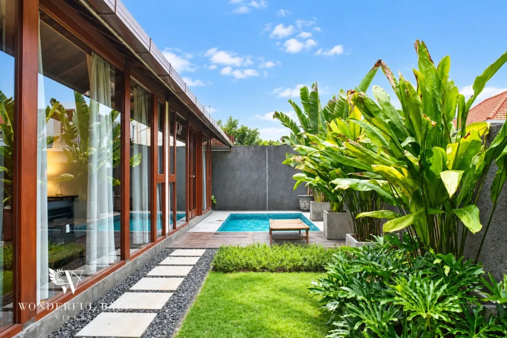 2BR villa for rent in Seseh — Balinese-style villa with tropical garden and private pool