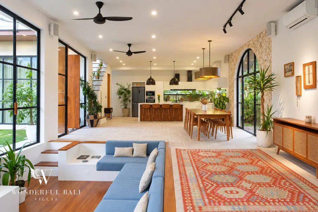 5BR villa for rent in Seseh, Bali — living room, sunken sofa