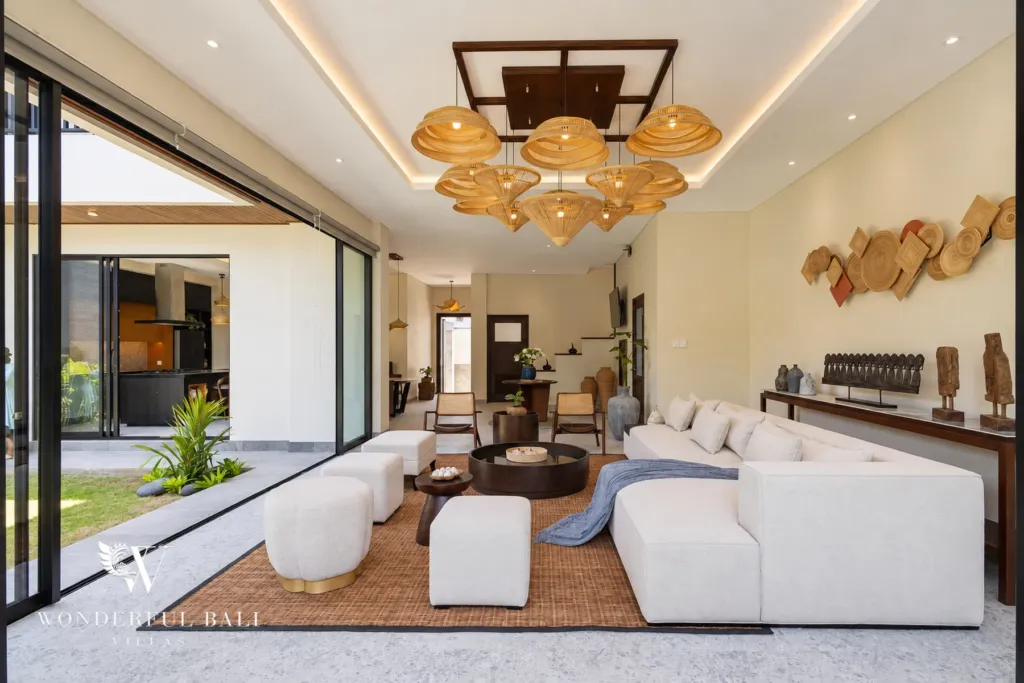 3BR villa for rent in Ungasan, Uluwatu — living room, the living area from the far side