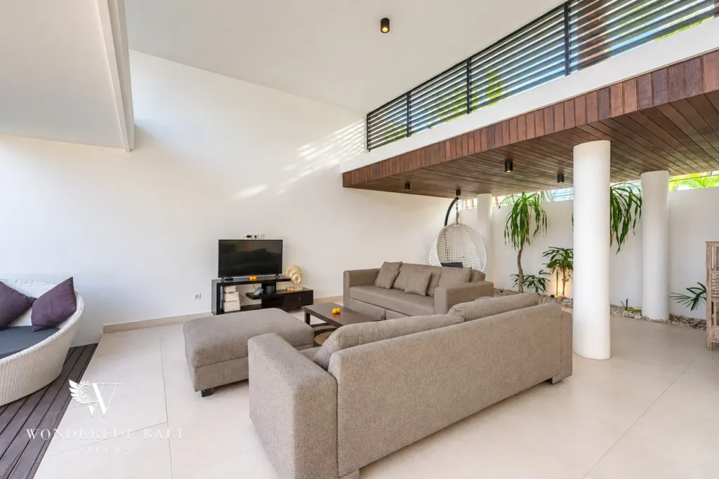 3BR villa in Berawa, Canggu, Bali — living room, the living area from the garden side