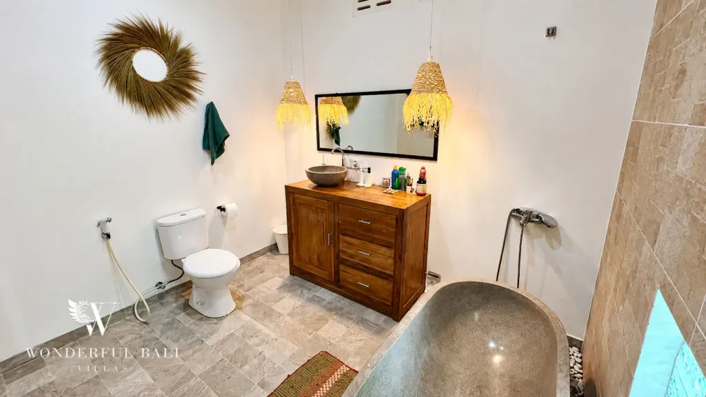 3BR villa for rent in Umalas — bathroom 1, vanity and walk-in shower