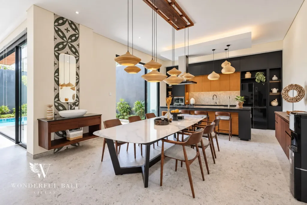 3BR villa for rent in Ungasan, Uluwatu — living room, dining table set for six