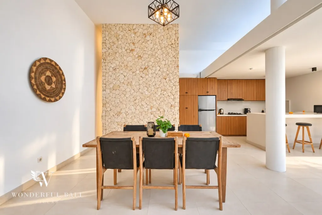 3BR villa in Berawa, Canggu, Bali — kitchen, dining table beside the open kitchen