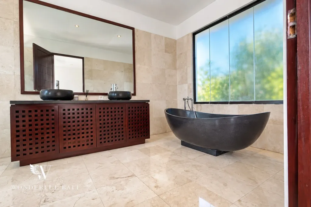 4BR villa for rent in Umalas, Bali — bathroom, en-suite bathroom with a freestanding oval tub