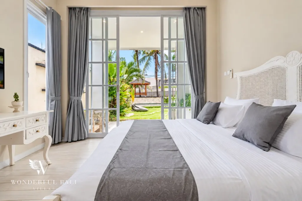 5BR villa for sale in Pererenan — bedroom with French doors to the garden