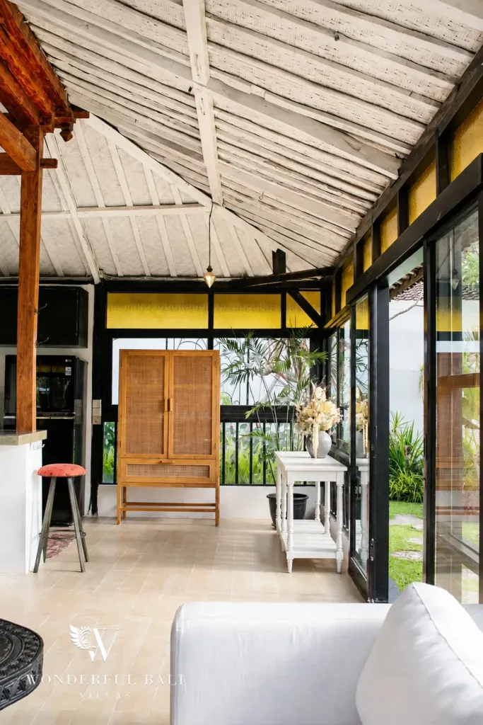 3BR villa for rent in Berawa, Canggu — living room, corridor along the living space