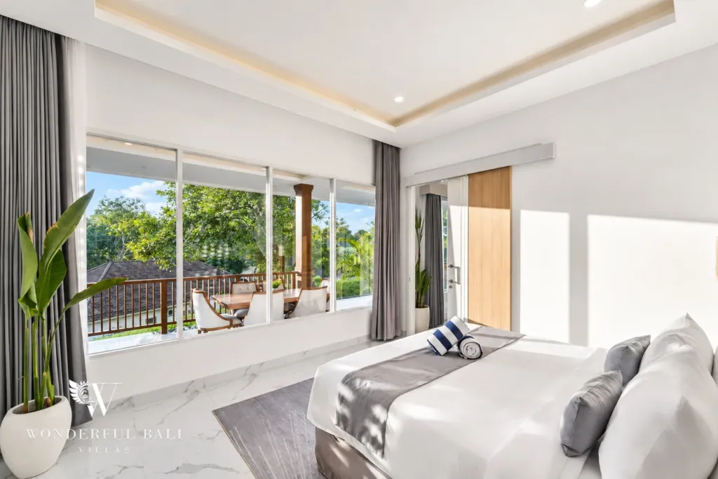 2BR villa for rent in Kaba-Kaba, Bali — bedroom, bedroom with garden outlook