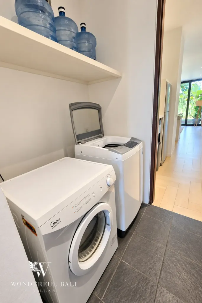 4BR villa for rent in Berawa, Canggu — interior, washing machine and dryer in the laundry area