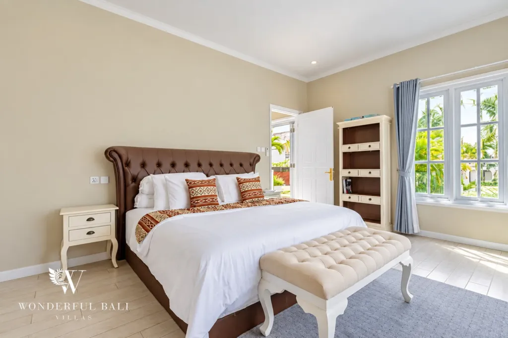 5BR villa for sale in Pererenan — spacious bedroom with garden windows
