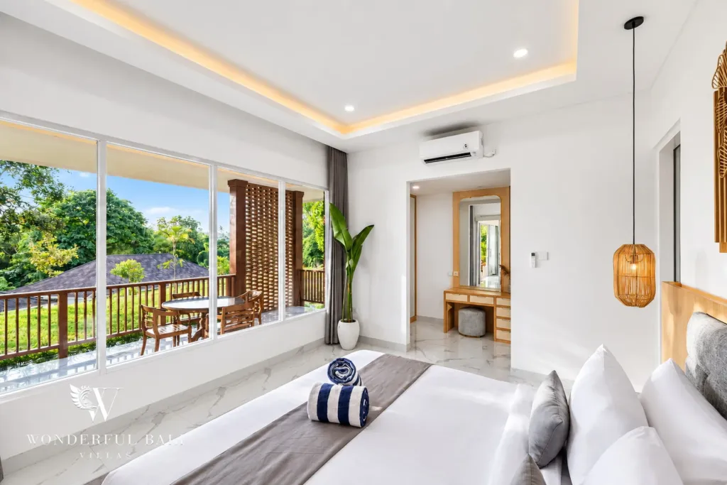 2BR villa for rent in Kaba-Kaba, Bali — bedroom, bedroom beside the window to the garden