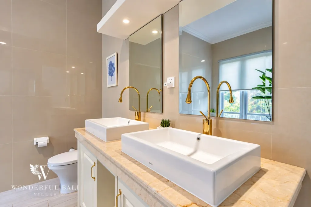 5BR villa for sale in Pererenan — double vanity with gold taps