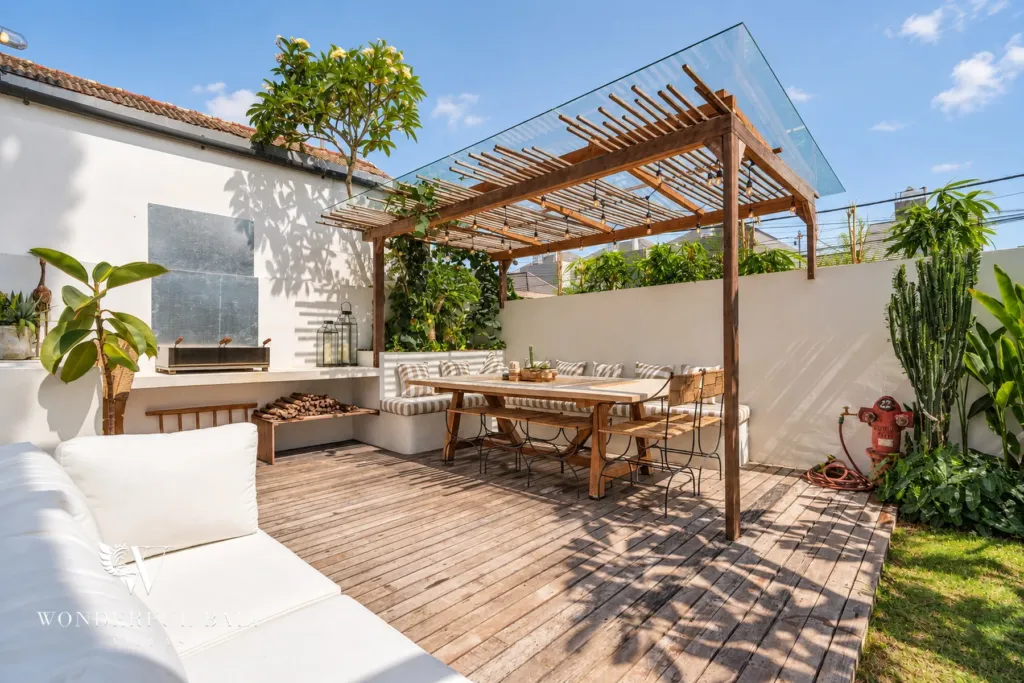 3BR villa for sale in Berawa — terrace, terrace seating beside a small lawn