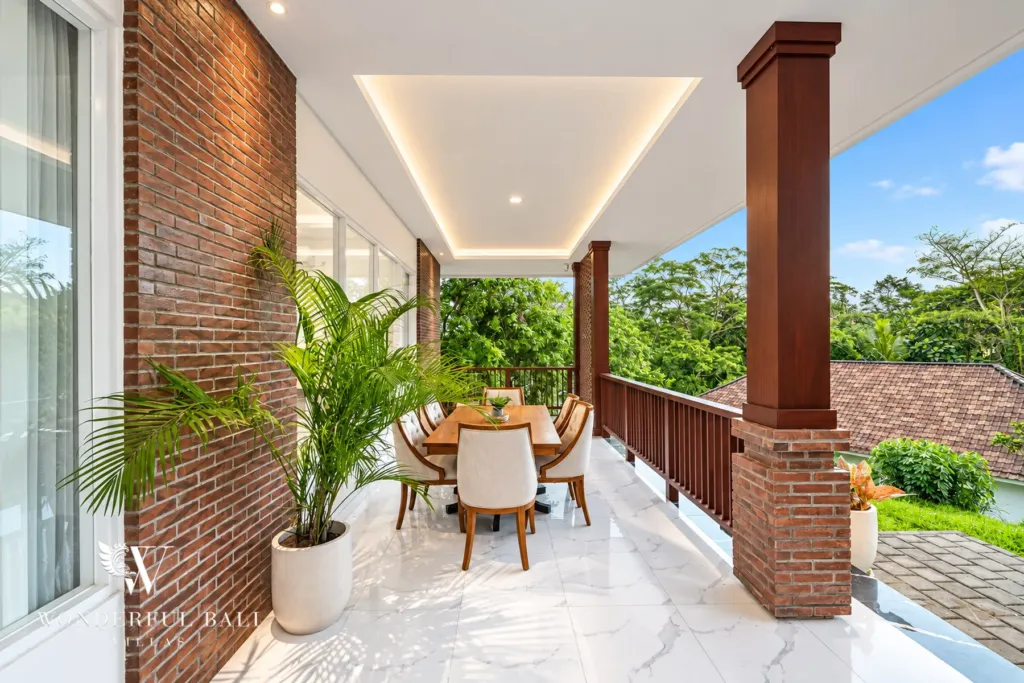 2BR villa for rent in Kaba-Kaba, Bali — terrace, seating on the terrace beside the garden