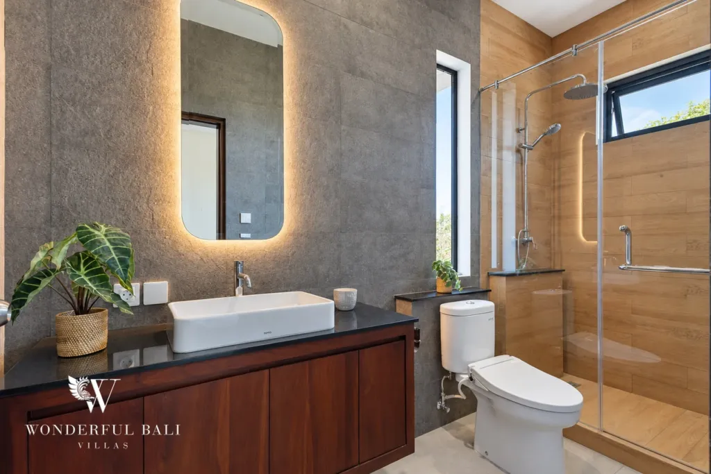 3BR villa for rent in Ungasan, Uluwatu — bathroom, en-suite bathroom with vanity and walk-in shower