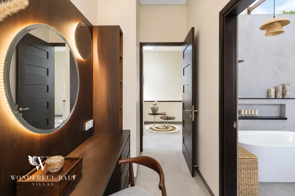3BR villa for rent in Ungasan, Uluwatu — bathroom, vanity looking through to the shower