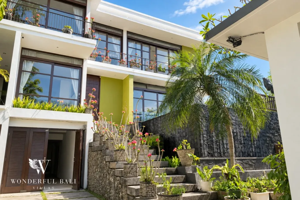 3BR villa for sale in Jimbaran — exterior, modern facade with balconies above the garage