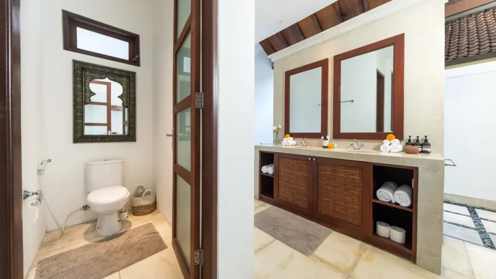 En-suite with a double vanity and separate WC at Villa V Seminyak