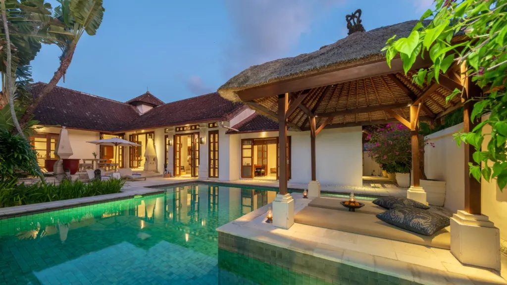 The courtyard pool at twilight at Villa V Seminyak