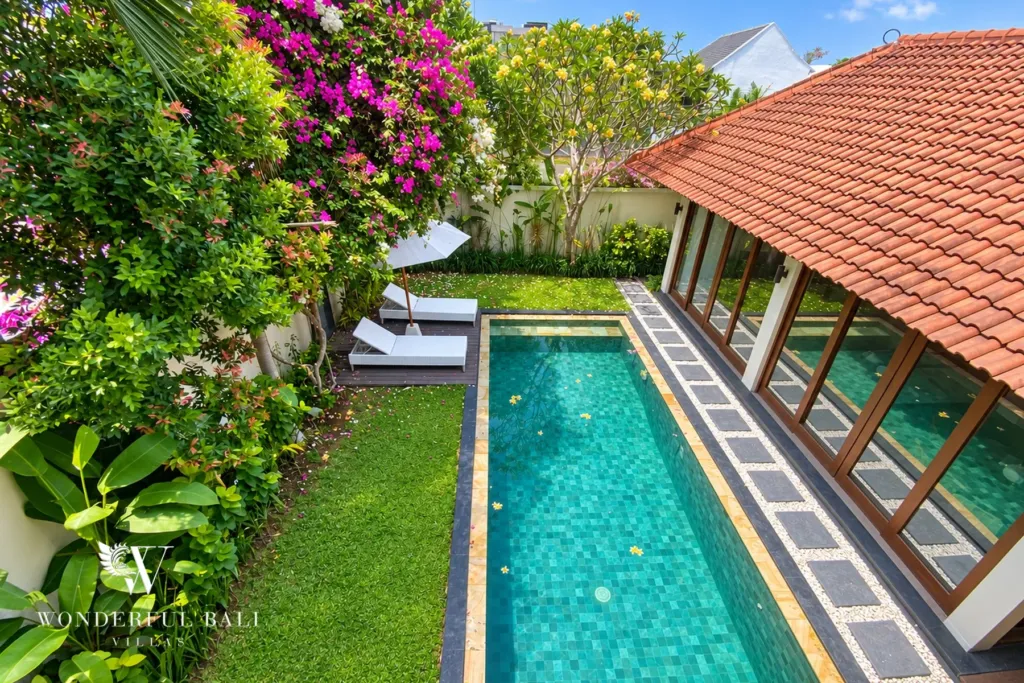 3BR villa Berawa, Canggu — lap pool along the living pavilion