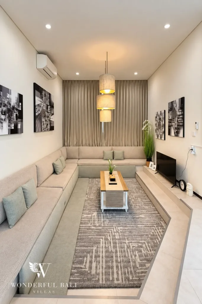 2BR villa for sale in Sanur — built-in lounge with air conditioning and TV