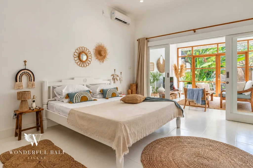 2BR villa Berawa, Canggu — bedroom with garden view