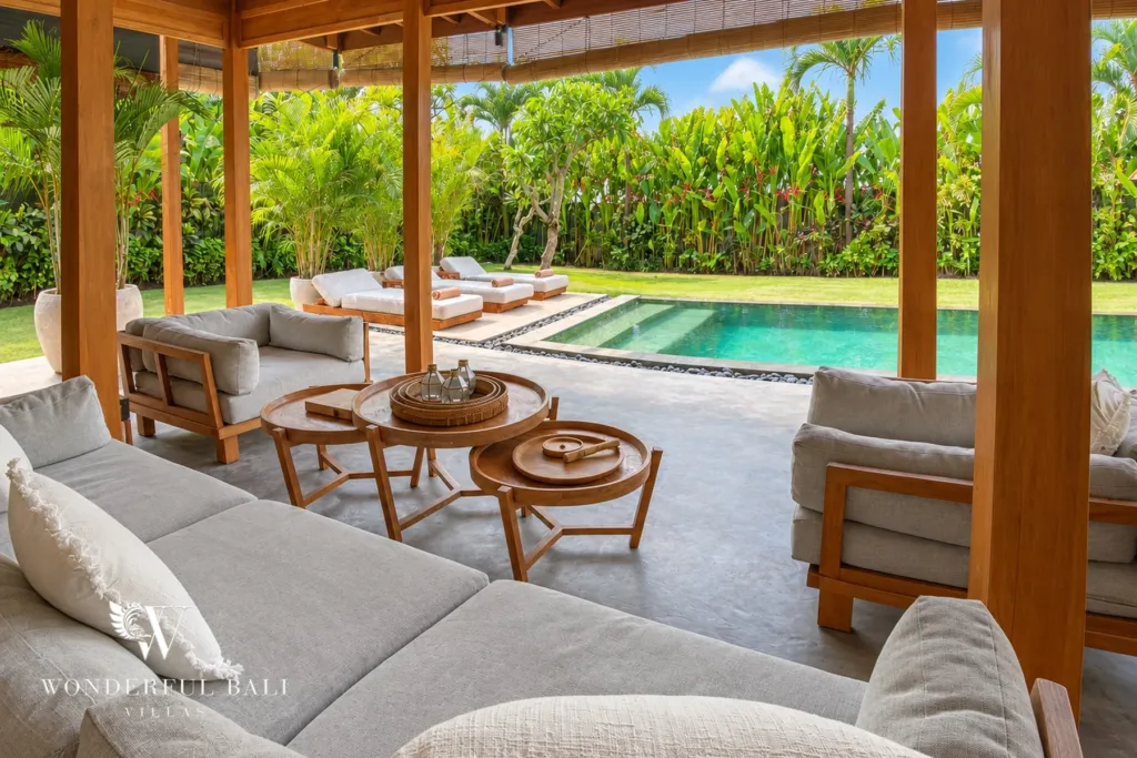 3BR villa Seseh, Canggu — living room facing the pool
