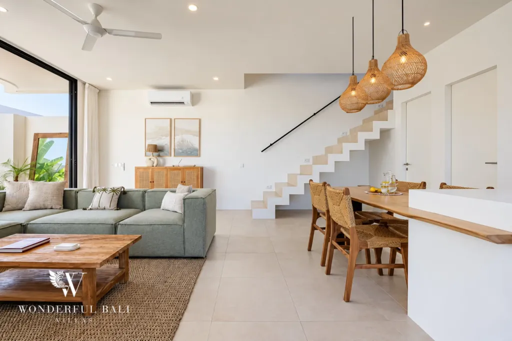 2BR villa for rent in Munggu — dining table beside the living room