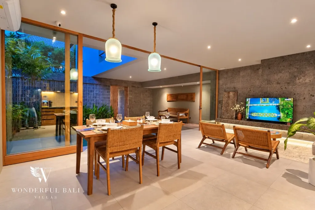 2BR villa long term rental Pererenan — living and dining area