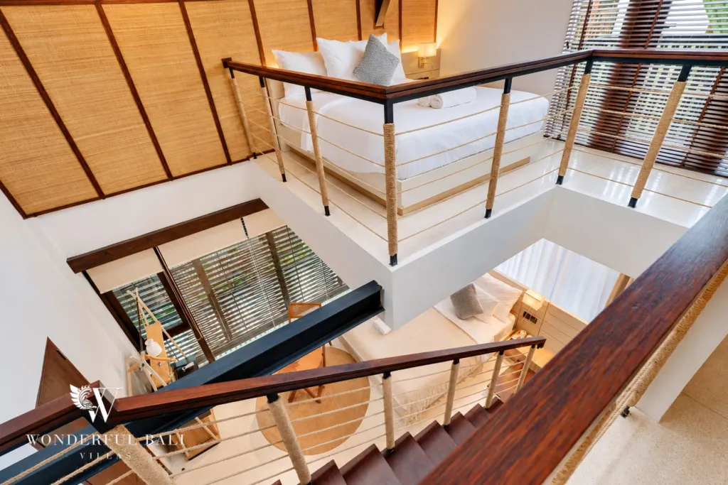 4BR villa for sale in Canggu — open stairwell looking down over the bedrooms